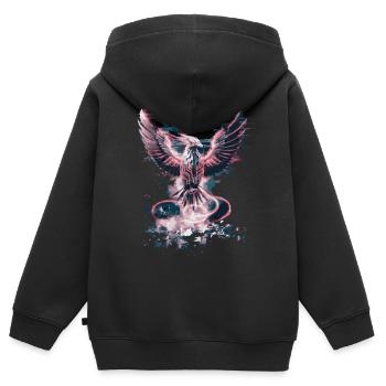 Cyber Phoenix – Digitale Wiedergeburt & Tech-Aufstieg - Kinder Premium Organic Zip Hoodie - Schwarz - Hinten - AI Model Kid Male (0cm)