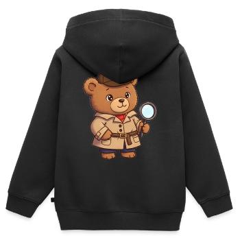 Teddybär Detektiv - Kinder Premium Organic Zip Hoodie - Schwarz - Hinten - AI Model Kid Male (0cm)