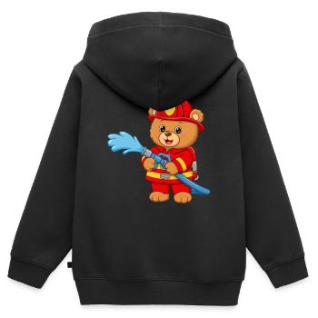 Teddybär Feuerwehrmann mit Schlauch - Kinder Premium Organic Zip Hoodie - Schwarz - Hinten - AI Model Kid Male (0cm)
