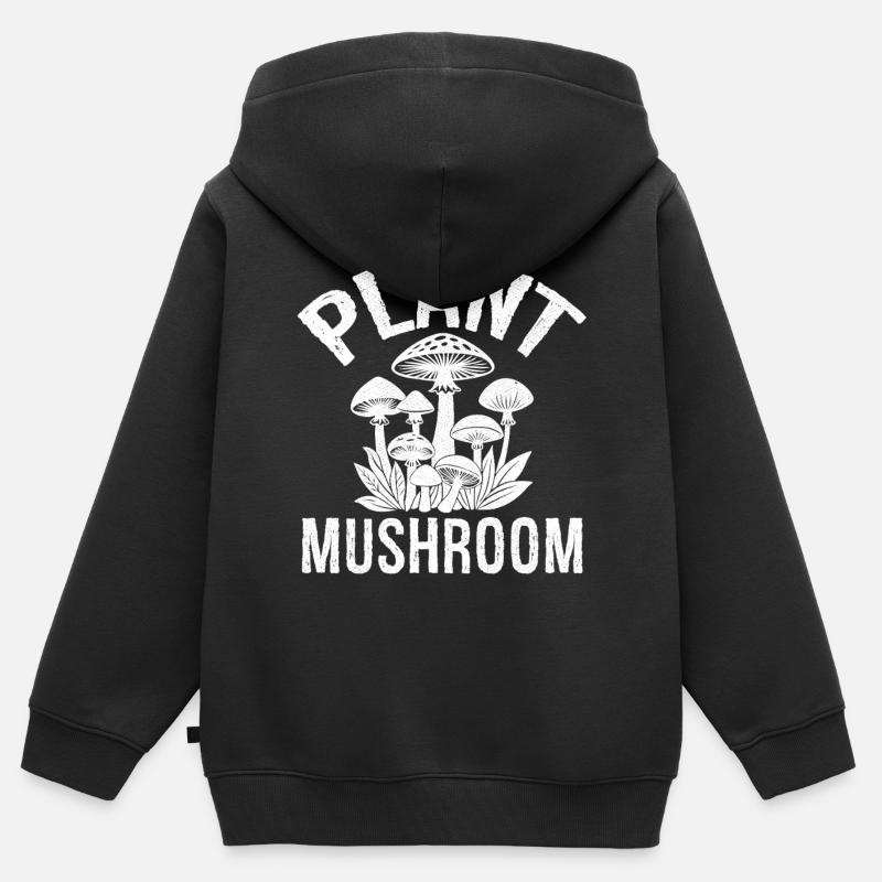 Champignon végétal - Sweat Premium à capuche zippé enfant bio - noir
