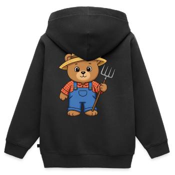Teddybär Farmer - Kinder Premium Organic Zip Hoodie - Schwarz - Hinten - AI Model Kid Male (0cm)