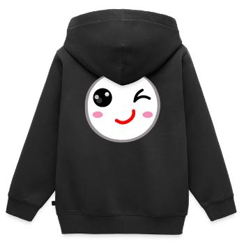 Clin d’œil sourire - Sweat Premium à capuche zippé enfant bio - noir - Dos - AI Model Kid Male (0cm)