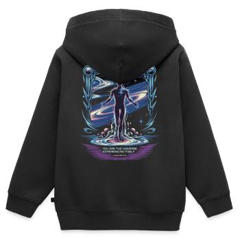 Soi cosmique | Citation de l’univers d’Alan Watts - Sweat Premium à capuche zippé enfant bio - noir - Dos - AI Model Kid Male (0cm)