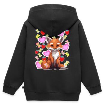 Renard Fox Coeur Fraises d’été Enfants Années 80 - Sweat Premium à capuche zippé enfant bio - noir - Dos - AI Model Kid Male (0cm)