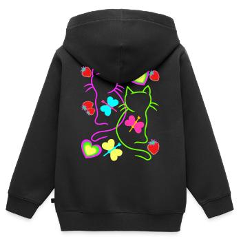 Retro Katzen Erdbeer Sommer 80er Katze Vintage - Kinder Premium Organic Zip Hoodie - Schwarz - Hinten - AI Model Kid Male (0cm)