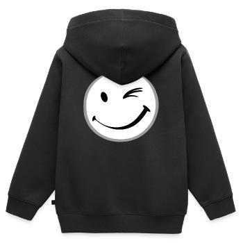 Clin d’œil sourire - Sweat Premium à capuche zippé enfant bio - noir - Dos - AI Model Kid Male (0cm)