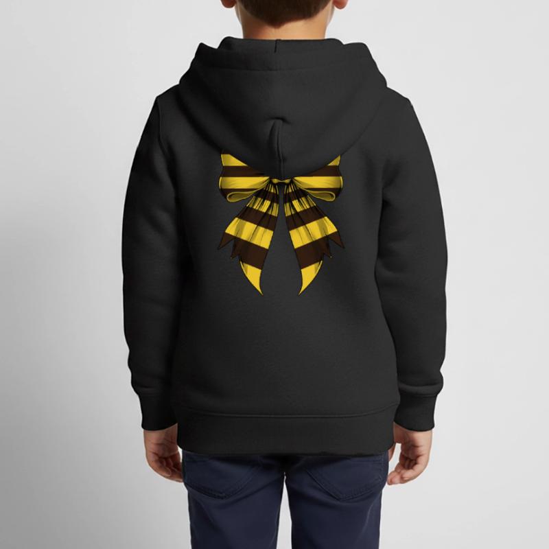 Coquette Bow Bee Yellow Stripe Pattern Kids Premium Organic Zip-up Hoodie