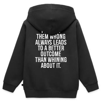 ihnen das Gegenteil zu beweisen, führt immer zu einem besseren Ausweg - Kinder Premium Organic Zip Hoodie - Schwarz - Hinten - AI Model Kid Male (0cm)