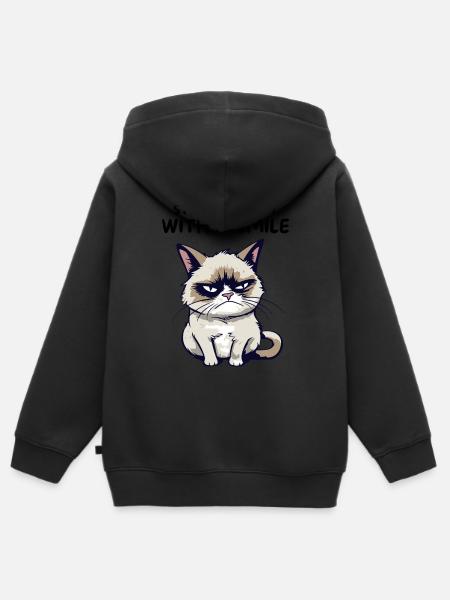 Start the Day with a Smile - Lustige Grumpy Katze - Kinder Premium Organic Zip Hoodie - Schwarz