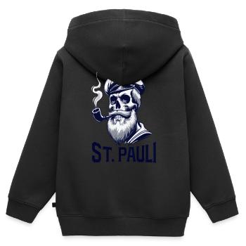 St.Pauli Kiez Hamburg Totenkopf Sankt Pauli - Kids Premium Organic Zip-up Hoodie - black - Back - AI Model Kid Male (0cm)