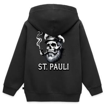 St.Pauli Kiez Hamburg Totenkopf Sankt Pauli - Sweat Premium à capuche zippé enfant bio - noir - Dos - AI Model Kid Male (0cm)