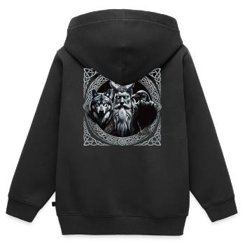 Odin Viking Valhalla Viking Marteau Thor Odin - Sweat Premium à capuche zippé enfant bio - noir - Dos - AI Model Kid Male (0cm)