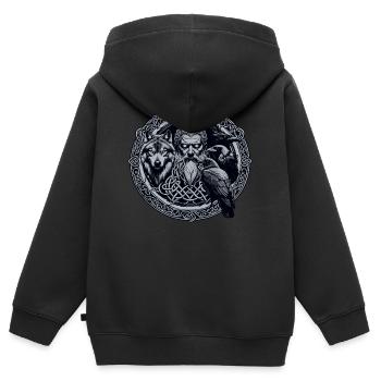 Odin Viking Valhalla Viking Marteau Thor Odin - Sweat Premium à capuche zippé enfant bio - noir - Dos - AI Model Kid Male (0cm)
