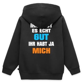 Tu l’as bien, tu m’as eu, drôle, professionnel - Sweat Premium à capuche zippé enfant bio - noir - Dos - AI Model Kid Male (0cm)