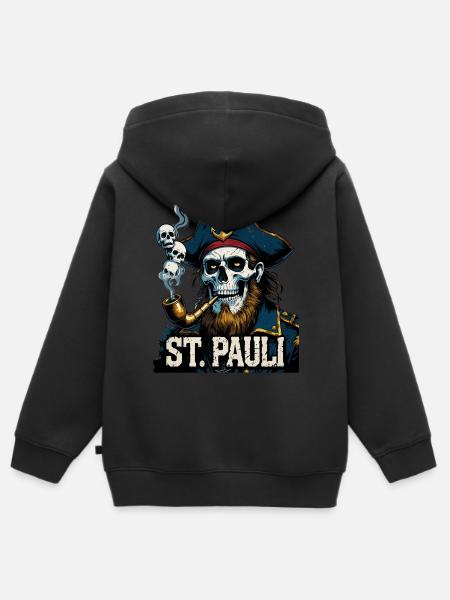 St.Pauli Kiez Hamburg Totenkopf Sankt Pauli - Premium børne zip-hættetrøje økologisk - sort