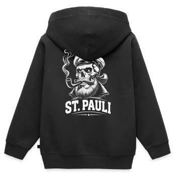 St.Pauli Kiez Hamburg Totenkopf Sankt Pauli - Sweat Premium à capuche zippé enfant bio - noir - Dos - AI Model Kid Male (0cm)
