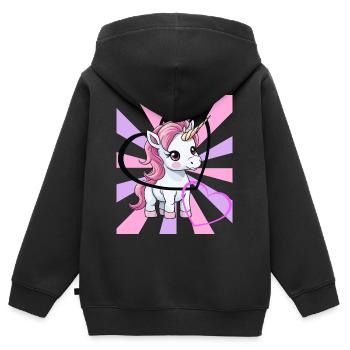 Einhorn Valentin Herz Teenie Pferd Kinder Herzen - Kinder Premium Organic Zip Hoodie - Schwarz - Hinten - AI Model Kid Male (0cm)