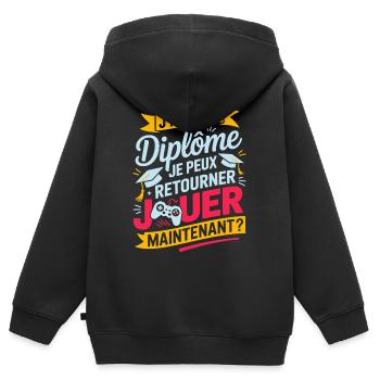 Ich habe mein Diplom, ich kann wieder Gamer spielen - Kinder Premium Organic Zip Hoodie - Schwarz - Hinten - AI Model Kid Male (0cm)