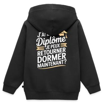 Ich habe mein Diplom, ich kann wieder einschlafen, Humor - Kinder Premium Organic Zip Hoodie - Schwarz - Hinten - AI Model Kid Male (0cm)