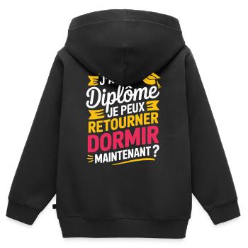 Ich habe mein Diplom, ich kann wieder schlafen gehen - Kinder Premium Organic Zip Hoodie - Schwarz - Hinten - AI Model Kid Male (0cm)