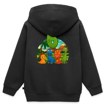 dinosaure 6e anniversaire enfants 6 ans cadeau - Sweat Premium à capuche zippé enfant bio - noir - Dos - AI Model Kid Male (0cm)