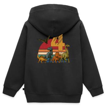 Rétro dinosaure Dino anniversaire 4 ans cadeau - Sweat Premium à capuche zippé enfant bio - noir - Dos - AI Model Kid Male (0cm)