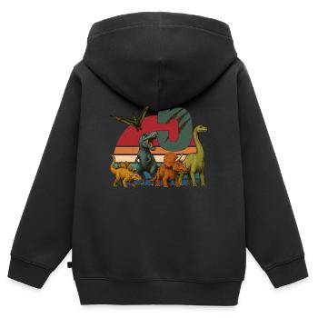 Dino Anniversaire 5 ans Rétro dinosaure cadeau - Sweat Premium à capuche zippé enfant bio - noir - Dos - AI Model Kid Male (0cm)