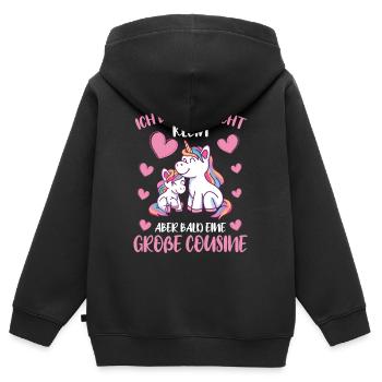 Maybe small but soon Big Cousin Unicorn - Kids Premium Organic Zip-up Hoodie - black - Back - AI Model Kid Male (0cm)