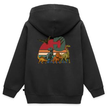 Rétro dinosaure Dino anniversaire 5 ans cadeau - Sweat Premium à capuche zippé enfant bio - noir - Dos - AI Model Kid Male (0cm)