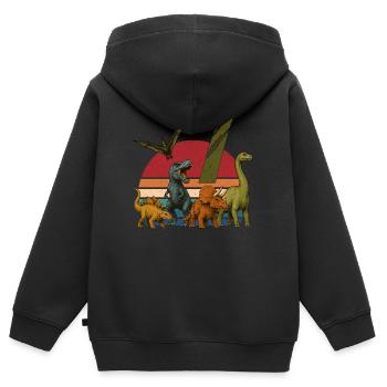 Dino Anniversaire 7 ans Cadeau Dinosaure Rétro - Sweat Premium à capuche zippé enfant bio - noir - Dos - AI Model Kid Male (0cm)