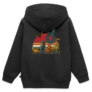 Rétro dinosaure Dino anniversaire 8 ans cadeau - Sweat Premium à capuche zippé enfant bio - noir - Dos - AI Model Kid Male (0cm)