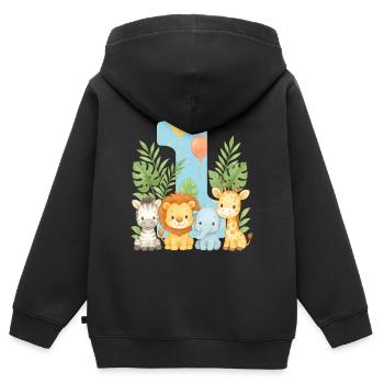 Jungle Animals Cadeau d’anniversaire d’un an pour les enfants - Sweat Premium à capuche zippé enfant bio - noir - Dos - AI Model Kid Male (0cm)