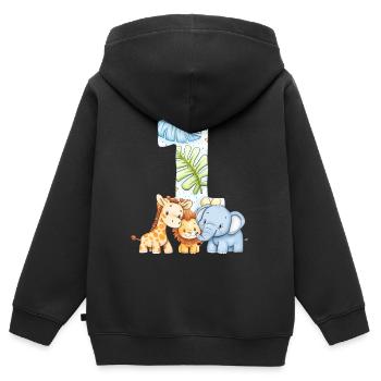 Jungle Animals Kids Cadeau d’anniversaire de 1 an - Sweat Premium à capuche zippé enfant bio - noir - Dos - AI Model Kid Male (0cm)