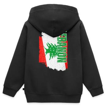 Drapeau vertical du Liban, I Love Lebanon - Sweat Premium à capuche zippé enfant bio - noir - Dos - AI Model Kid Male (0cm)