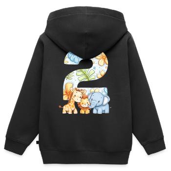 Jungle Animals Kids 2 ans Cadeau d’anniversaire - Sweat Premium à capuche zippé enfant bio - noir - Dos - AI Model Kid Male (0cm)