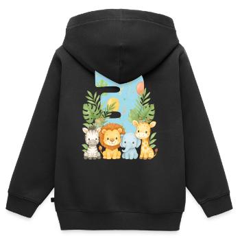 Animaux de la jungle Cadeau d’anniversaire 3 ans pour enfants - Sweat Premium à capuche zippé enfant bio - noir - Dos - AI Model Kid Male (0cm)