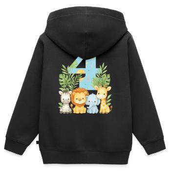 Animaux de la jungle Cadeau d’anniversaire 4 ans pour enfants - Sweat Premium à capuche zippé enfant bio - noir - Dos - AI Model Kid Male (0cm)