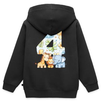 Jungle Animals Kids 4 ans cadeau d’anniversaire - Sweat Premium à capuche zippé enfant bio - noir - Dos - AI Model Kid Male (0cm)