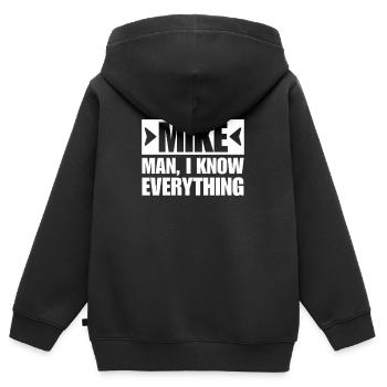 MIKE MAN I KNOW EVERYTHING - Kinder Premium Organic Zip Hoodie - Schwarz - Hinten - AI Model Kid Male (0cm)