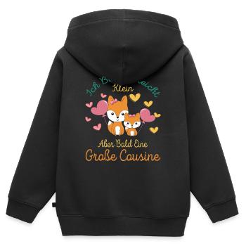 Ich bin vielleicht klein aber bald Große Cousine - Kinder Premium Organic Zip Hoodie - Schwarz - Hinten - AI Model Kid Male (0cm)