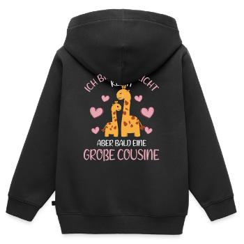 Ich bin vielleicht klein aber bald Große Cousine - Kinder Premium Organic Zip Hoodie - Schwarz - Hinten - AI Model Kid Male (0cm)