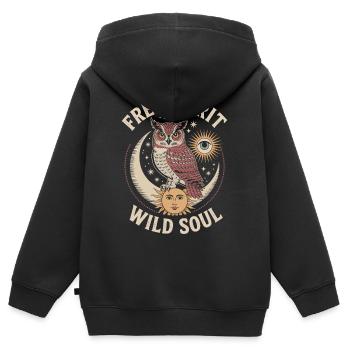 Mystische Eule Freigeist Wilde Seele Shirt - Kinder Premium Organic Zip Hoodie - Schwarz - Hinten - AI Model Kid Male (0cm)