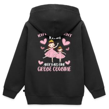 Ich bin vielleicht klein aber bald Große Cousine - Kinder Premium Organic Zip Hoodie - Schwarz - Hinten - AI Model Kid Male (0cm)