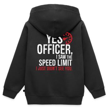 Ja, Beamter, ich habe die Geschwindigkeitsbegrenzung gesehen, ich habe sie einfach nicht gesehen - Kinder Premium Organic Zip Hoodie - Schwarz - Hinten - AI Model Kid Male (0cm)