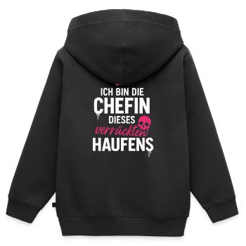 Ich Bin Die Chefin dieses Verrückten Haufens - Kinder Premium Organic Zip Hoodie - Schwarz - Hinten - AI Model Kid Male (0cm)