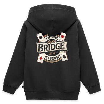 Joueur de bridge Une journée passée à jouer au bridge - Sweat Premium à capuche zippé enfant bio - noir - Dos - AI Model Kid Male (0cm)