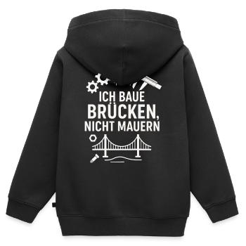 Ich baue Brücken, nicht Mauern!!! - Kinder Premium Organic Zip Hoodie - Schwarz - Hinten - AI Model Kid Male (0cm)