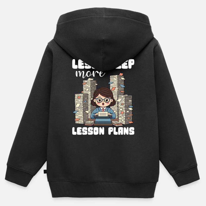 MOINS DE SOMMEIL, PLUS DE PLANS DE COURS - CADEAU POUR L’ENSEIGNANT - Sweat Premium à capuche zippé enfant bio - noir