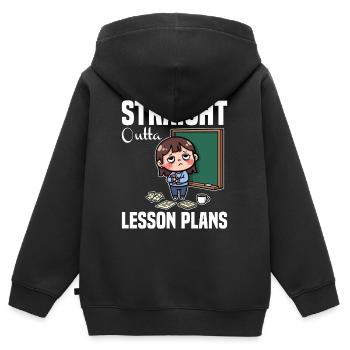 STRAIGHT OUTTA UNTERRICHTSPLÄNE - LEHRER-GESCHENK - Kinder Premium Organic Zip Hoodie - Schwarz - Hinten - AI Model Kid Male (0cm)