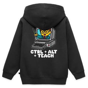 CTRL + ALT + TEACH - CADEAU ENSEIGNANT - Sweat Premium à capuche zippé enfant bio - noir - Dos - AI Model Kid Male (0cm)